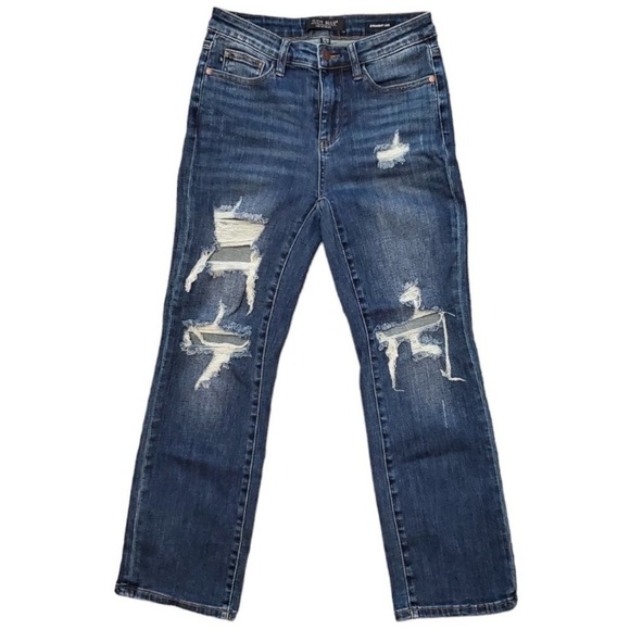 JUDY BLUE Mid Rise Cropped Straight Leg Jean Dark Wash size 9 / 29 - Picture 6 of 10